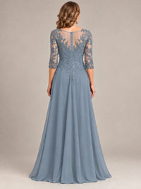 Sequin Lace A-Line Mother of the Bride Dress with 3/4 Sleeves