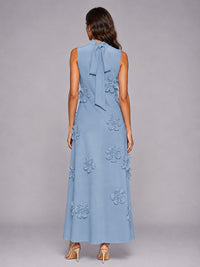 3D Floral Applique High Neck Prom Maxi Dress