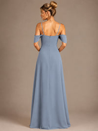 Spaghetti Strap Chiffon Bridesmaid Dress with Ruffles Slit