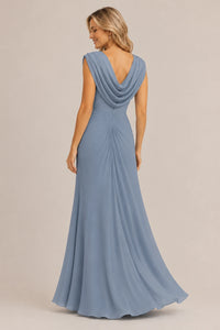 Cowl Neck Ruched Chiffon Mother of the Bride Dress