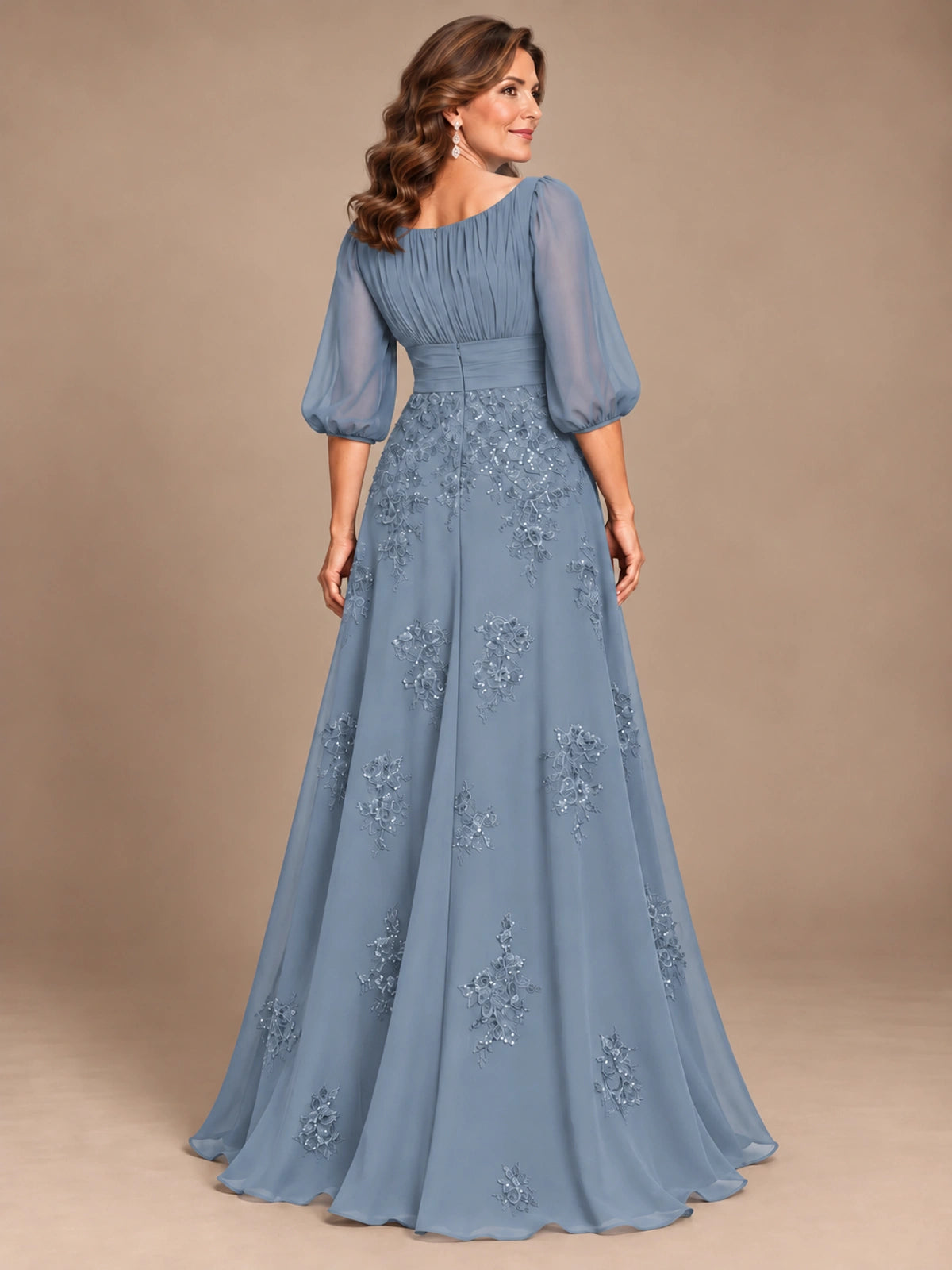 A-Line Mother of the Bride Dress with Sheer Puff Sleeves