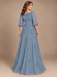 A-Line Mother of the Bride Dress with Sheer Puff Sleeves