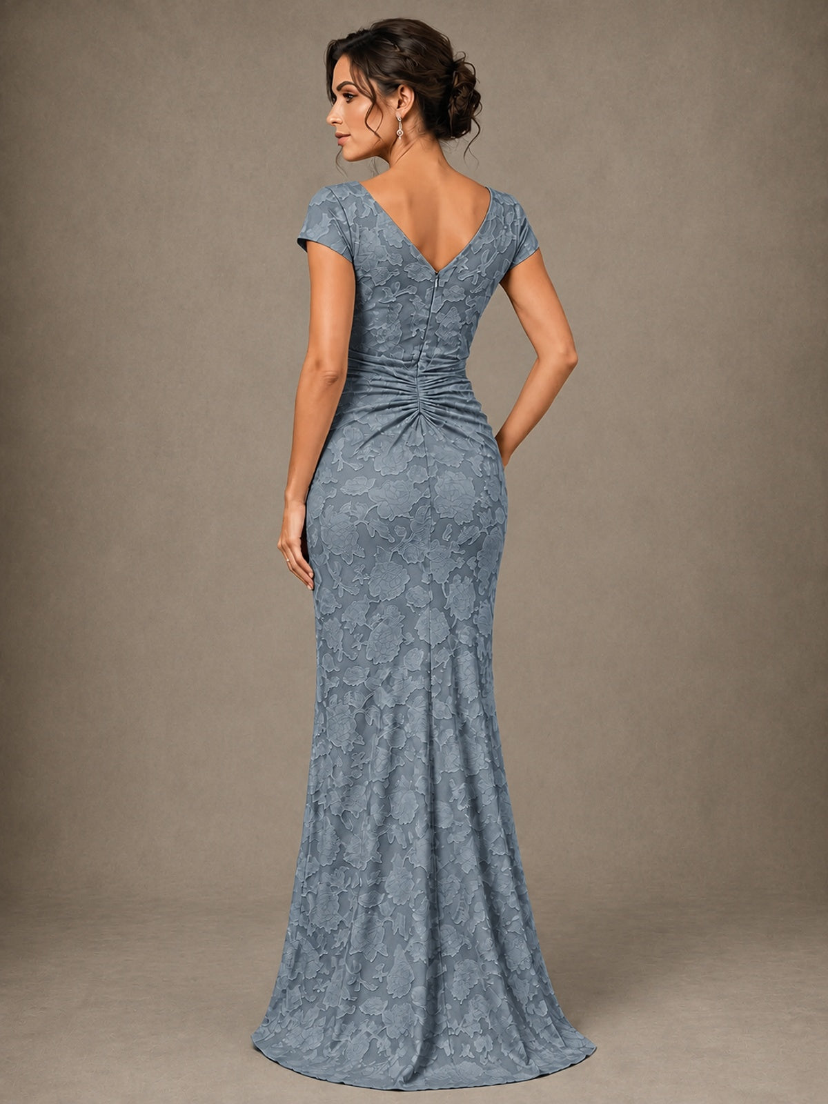 V-Neck Floral Jacquard Mother of the Bride Dress with Slit
