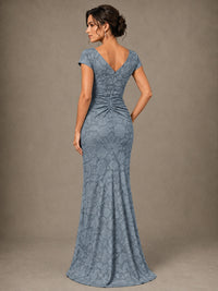 V-Neck Floral Jacquard Mother of the Bride Dress with Slit