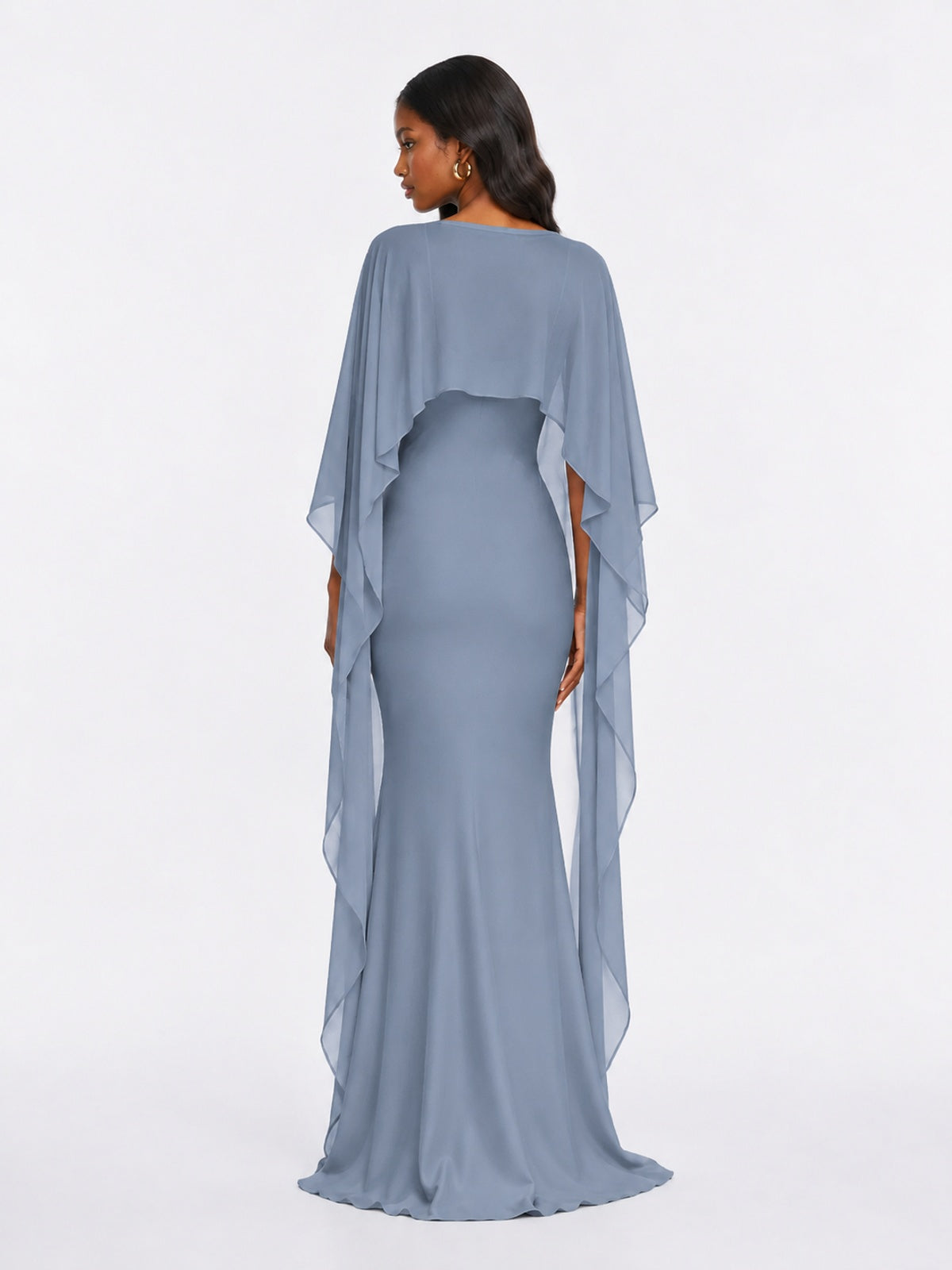 Satin Cape Prom Dresses Meramid Maxi Dress