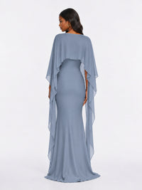 Satin Cape Prom Dresses Meramid Maxi Dress