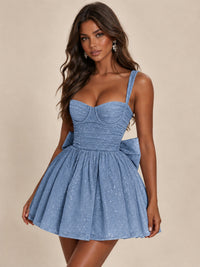 Sweetheart Glitter Tulle Puffy Mini Dress with Bow