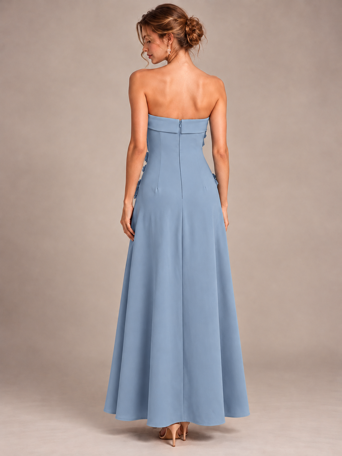 Yellow Strapless 3D Floral Appliques Maxi Dress