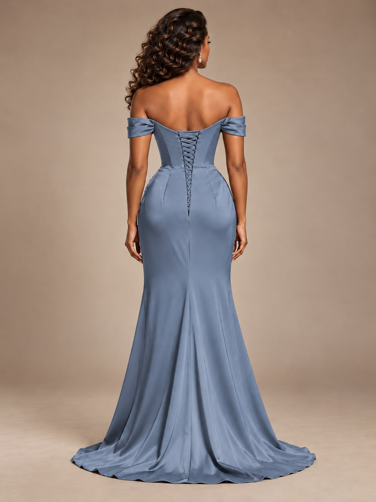 Burgundy Off-the-Shoulder Satin Corset Prom Dress with Slit