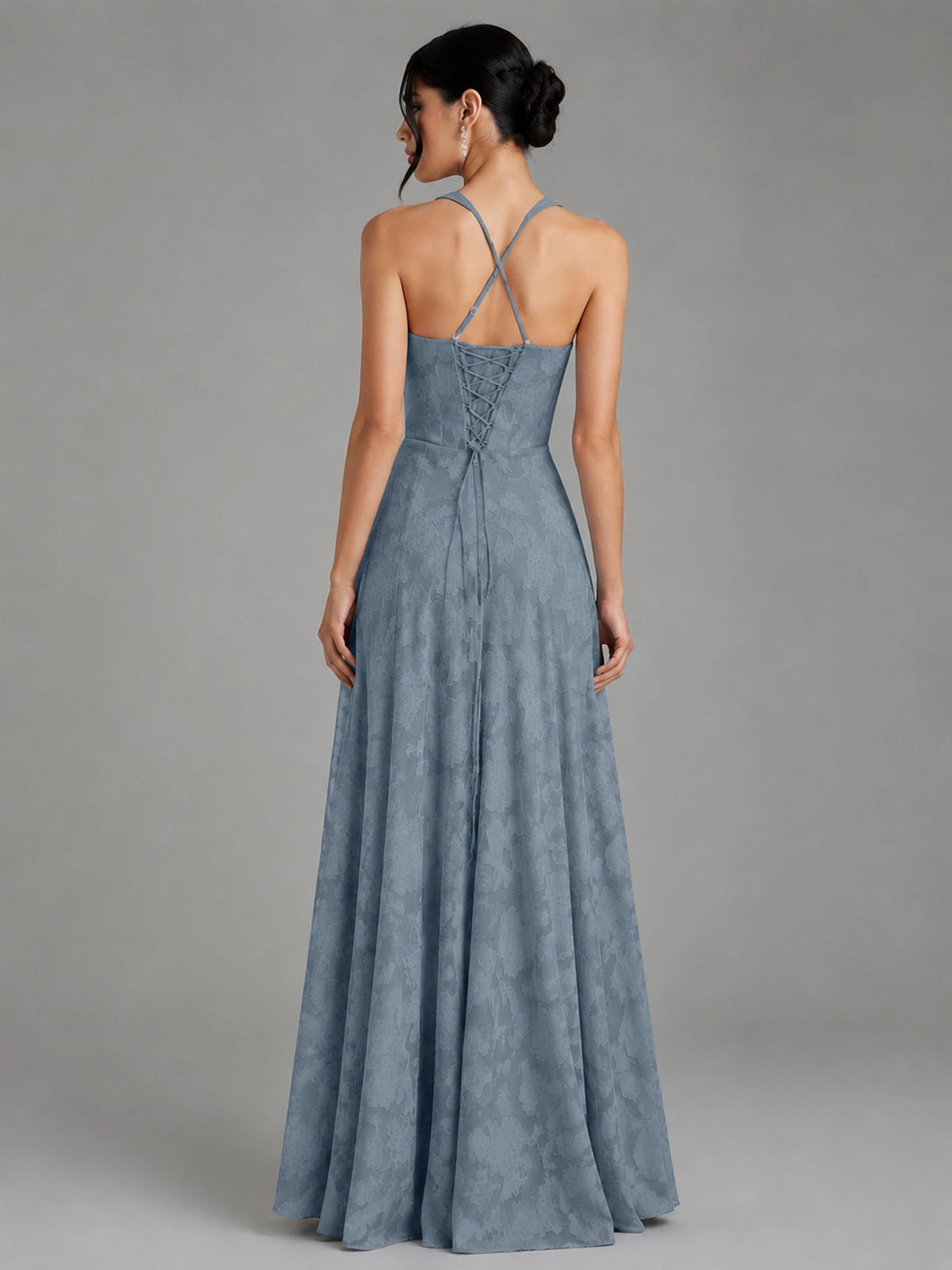 A-Line Halter Floral Chiffon Maxi Dress