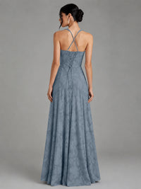 A-Line Halter Floral Chiffon Maxi Dress