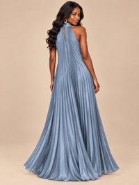 Rust Orange Pleated Halter Neck Maxi Dress