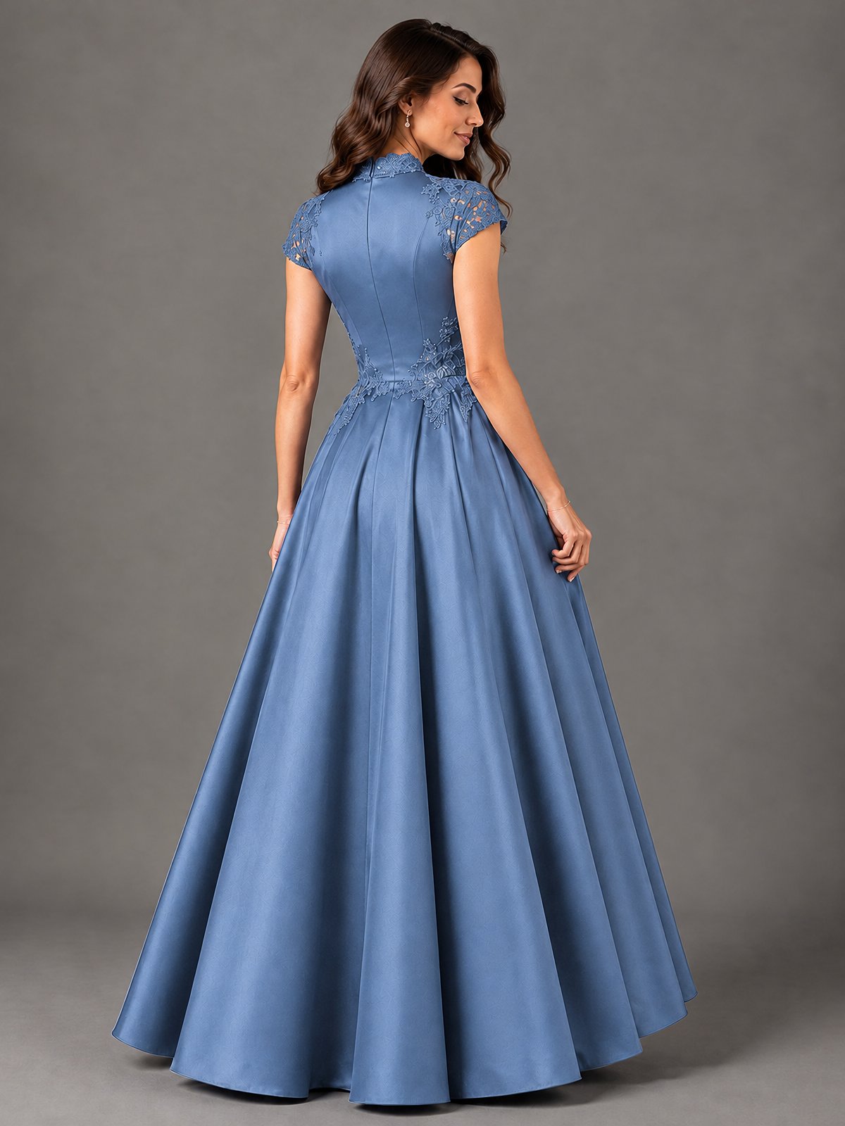 Lace Appliqué A-Line Satin Maxi Dress