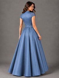 Lace Appliqué A-Line Satin Maxi Dress