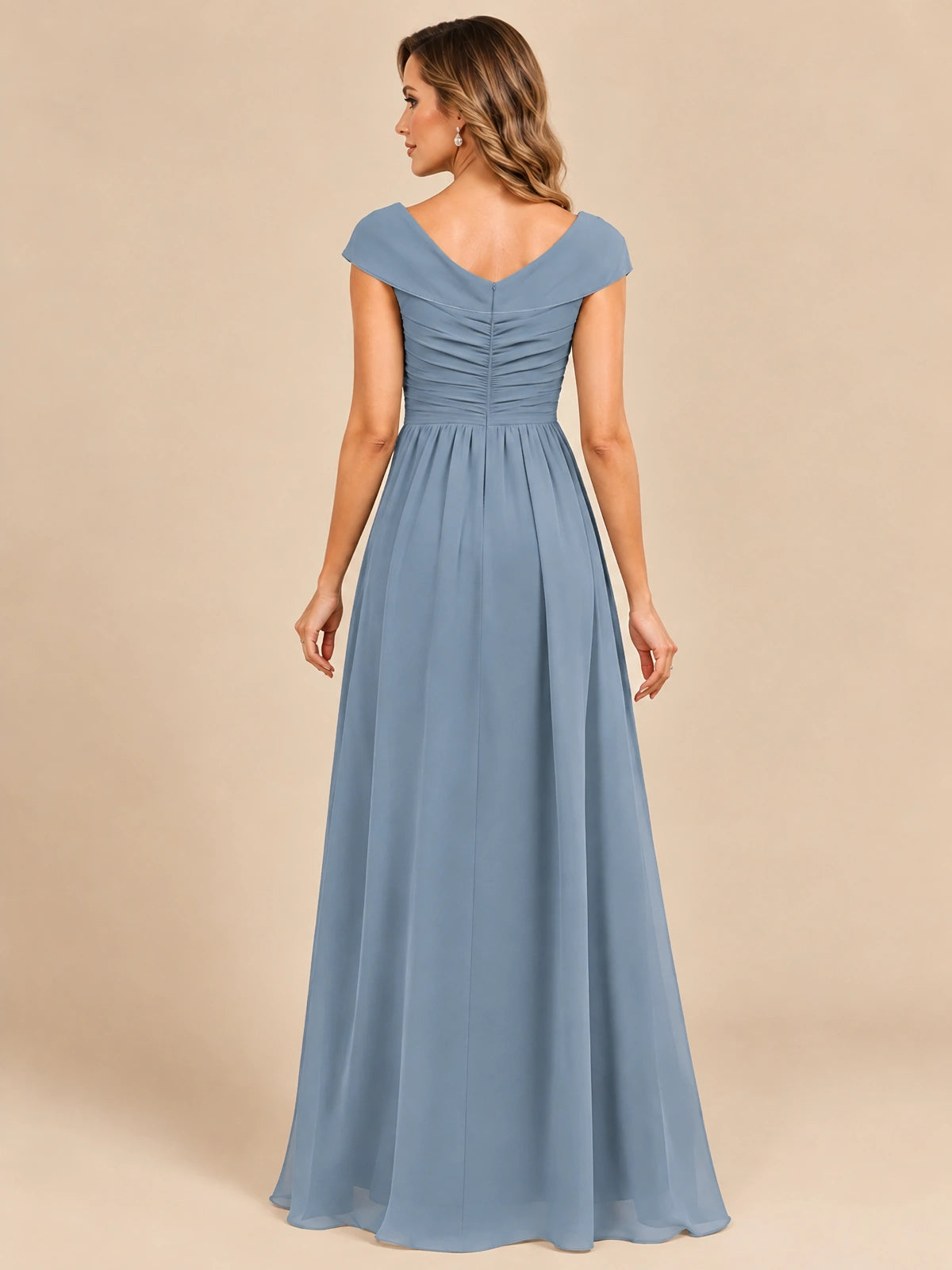 Cap Sleeve Mother of The Bride Dresses Long Chiffon Formal Gowns