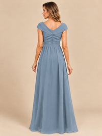 Cap Sleeve Mother of The Bride Dresses Long Chiffon Formal Gowns