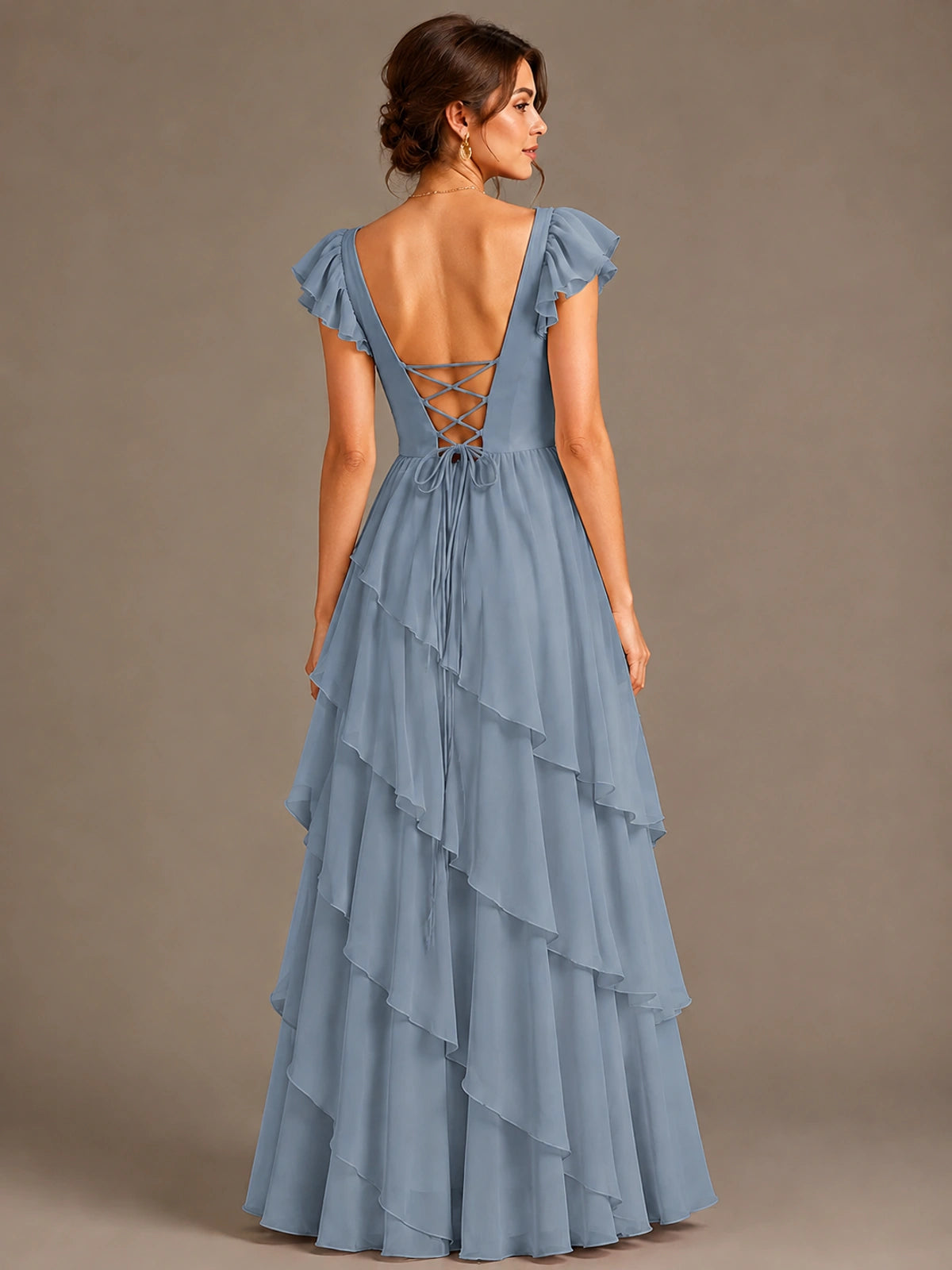 Ruffle Tiered V Neck Maxi Dress