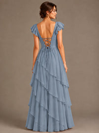 Ruffle Tiered V Neck Maxi Dress