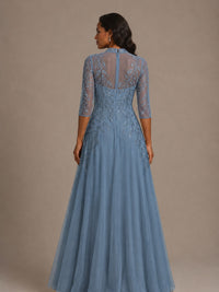 Embellished Appliques Mother of the Bride Dress with 3/4 Sleeves