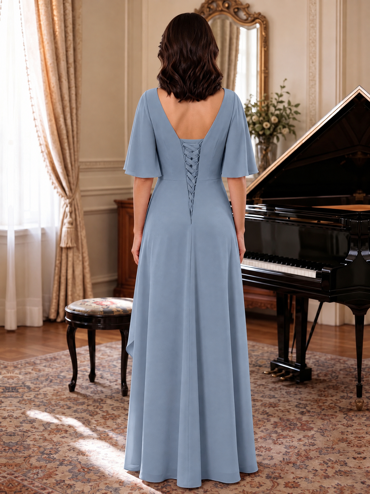 V-Neck Chiffon Lace Mother of the Bride Dresses