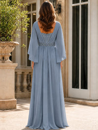Elegant V-Neck Sequined Chiffon Mother of the Bride Dress with Flutter Sleeves
