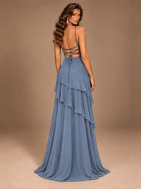 Sweetheart A-Line Ruffle Prom Dress with Spaghetti Straps
