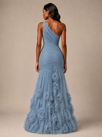 Blush Pink One Shoulder 3D Floral Mermaid Prom Dress