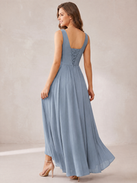 V-Neck High-Low Chiffon Bridesmaid Dress with Ruffles