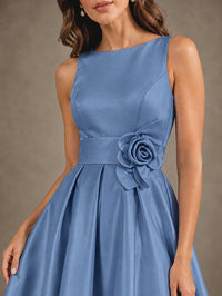 Tea-Length Satin Mother of the Bride Dress with 3D Flower Detail