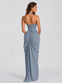 Ruched Halter Neck High-Slit Prom & Evening Dress