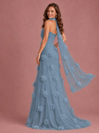 Blush Pink Strapless Sweetheart 3D Floral Tulle Mermaid Prom Dress