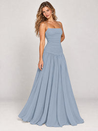 Butter Yellow Ruched Spaghetti Strap Drop-Waist Prom Dress