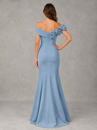 Blush Pink Off Shoulder Mermaid Bridesmaid Dress with Floral Rosette