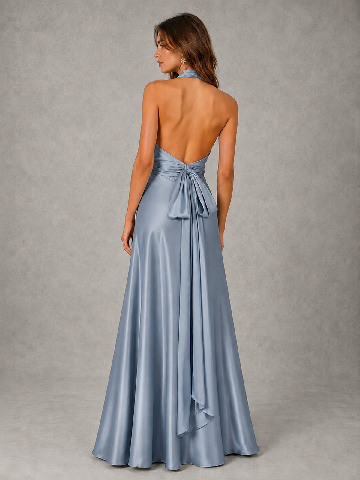 Sage Green Satin A-Line Bridesmaid Dress with Halter Neck