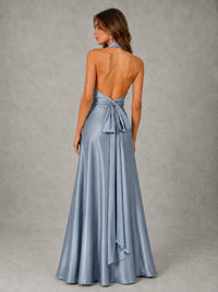 Sage Green Satin A-Line Bridesmaid Dress with Halter Neck
