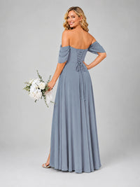 Off Shoulder Chiffon Bridesmaid Dress with Slit
