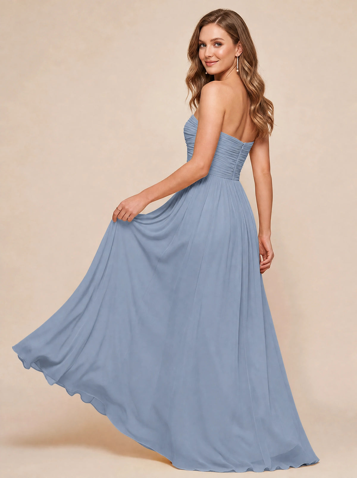 Strapless Pleated Chiffon A-Line Bridesmaid Dress