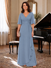 V-Neck Chiffon Lace Mother of the Bride Dresses