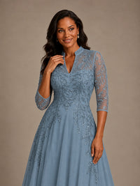 Embellished Appliques Mother of the Bride Dress with 3/4 Sleeves
