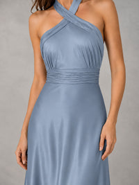 Sage Green Satin A-Line Bridesmaid Dress with Halter Neck