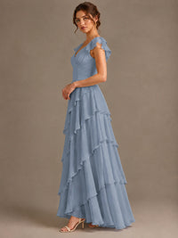 Ruffle Tiered V Neck Maxi Dress