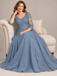 Sequin Lace A-Line Mother of the Bride Dress with 3/4 Sleeves