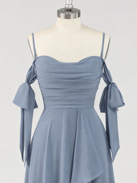 A-Line Ruffles Chiffon Bridesmaid Dress with Slit