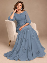 A-Line Mother of the Bride Dress with Sheer Puff Sleeves