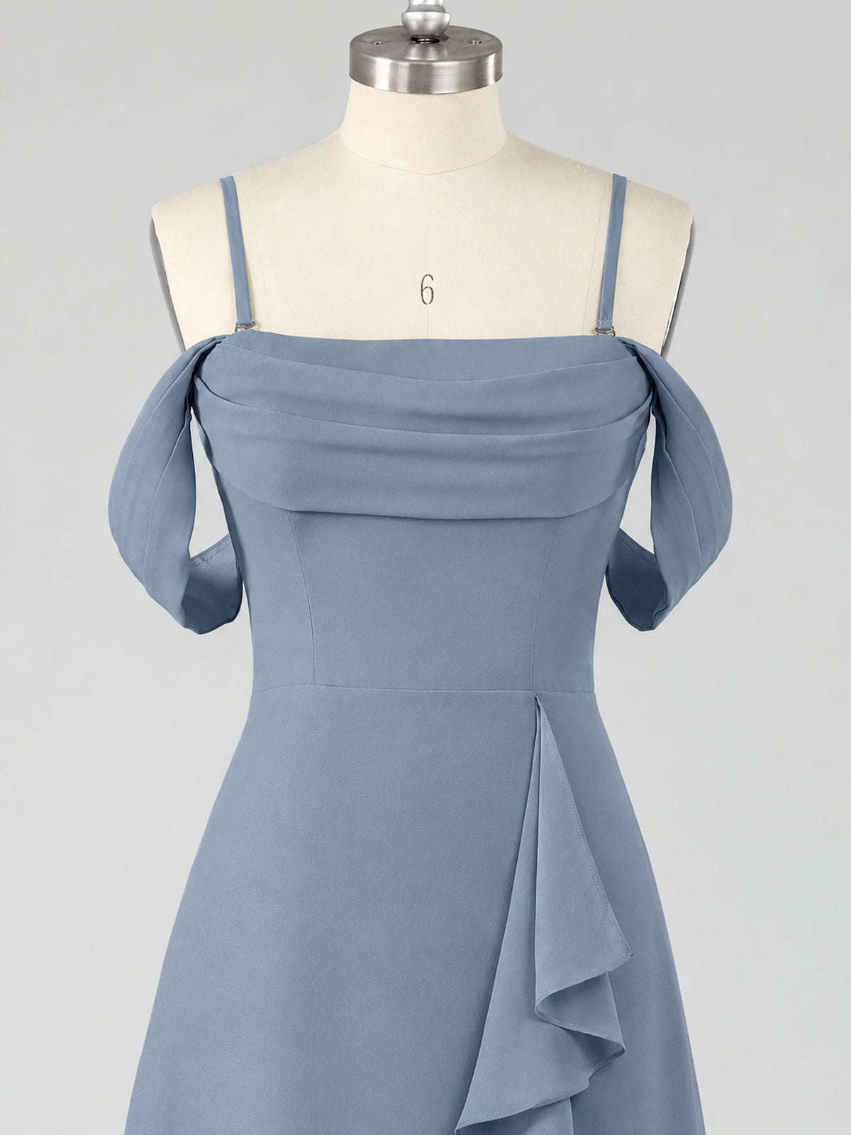 Spaghetti Strap Chiffon Bridesmaid Dress with Ruffles Slit