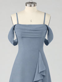 Spaghetti Strap Chiffon Bridesmaid Dress with Ruffles Slit