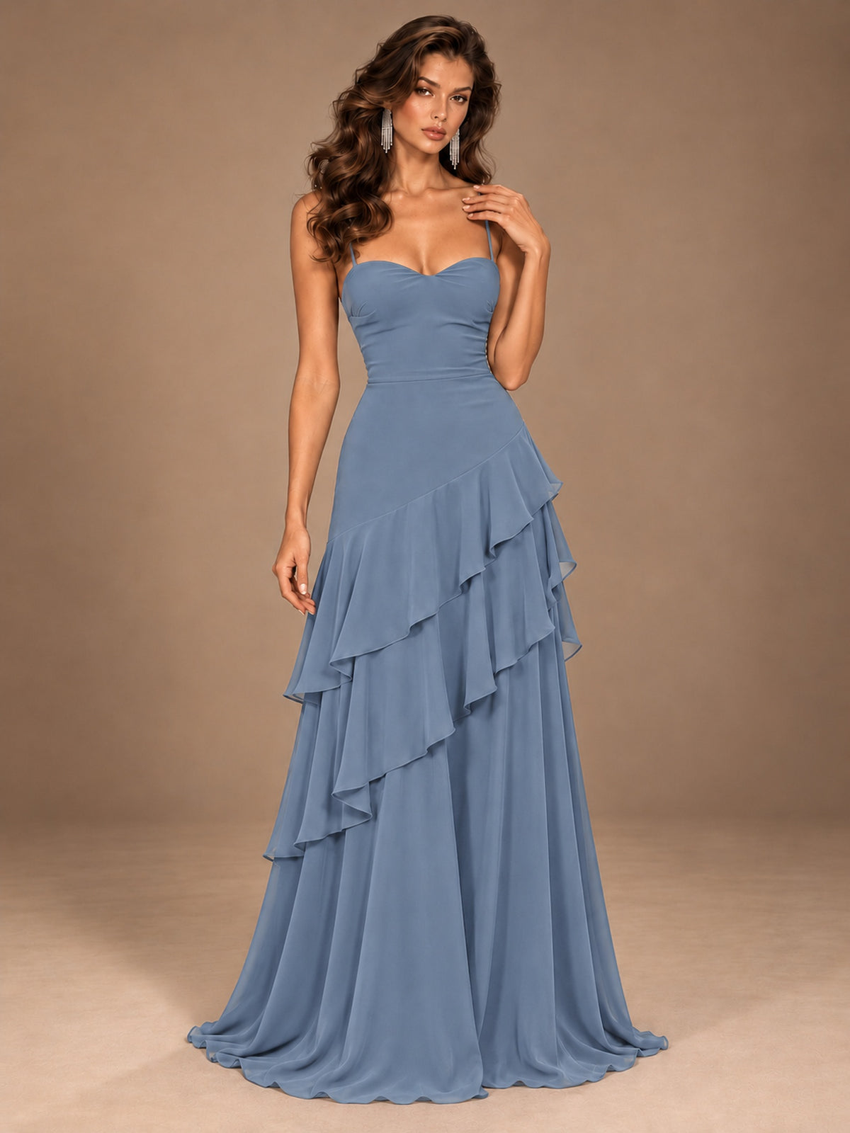 Sweetheart A-Line Ruffle Prom Dress with Spaghetti Straps