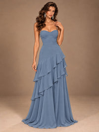 Sweetheart A-Line Ruffle Prom Dress with Spaghetti Straps