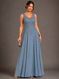 A-line 2 Pieces Chiffon Appliques Mother of The Bride Dresses with Jackets