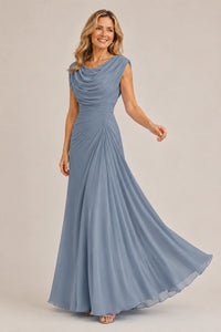 Cowl Neck Ruched Chiffon Mother of the Bride Dress